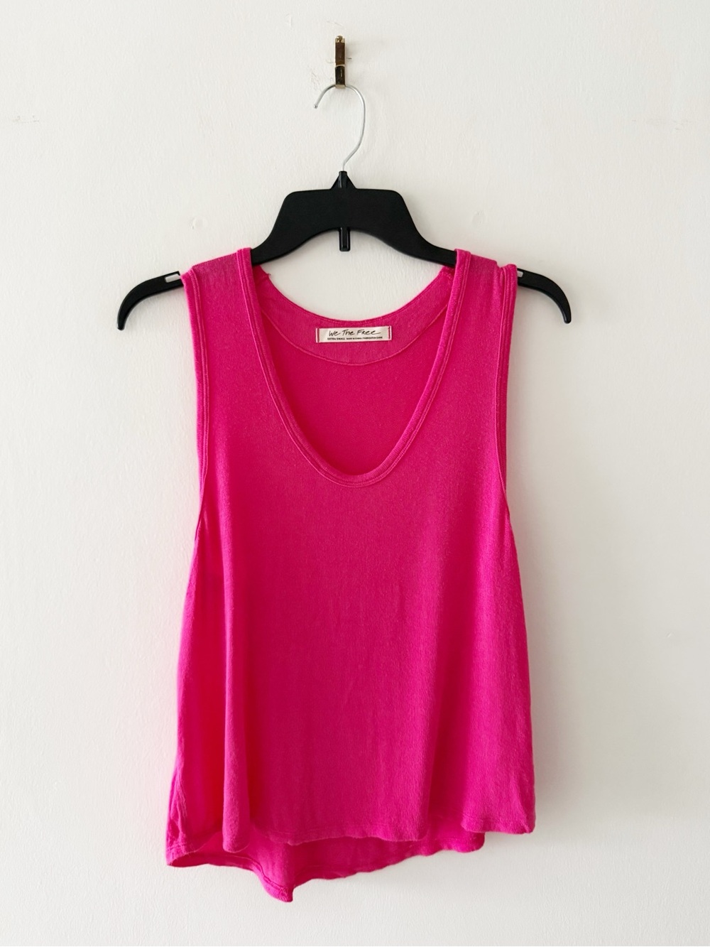 NEW Free People Take the Plunge Relaxed Fit Plunge Tank Top Fuscia Pink Size XS